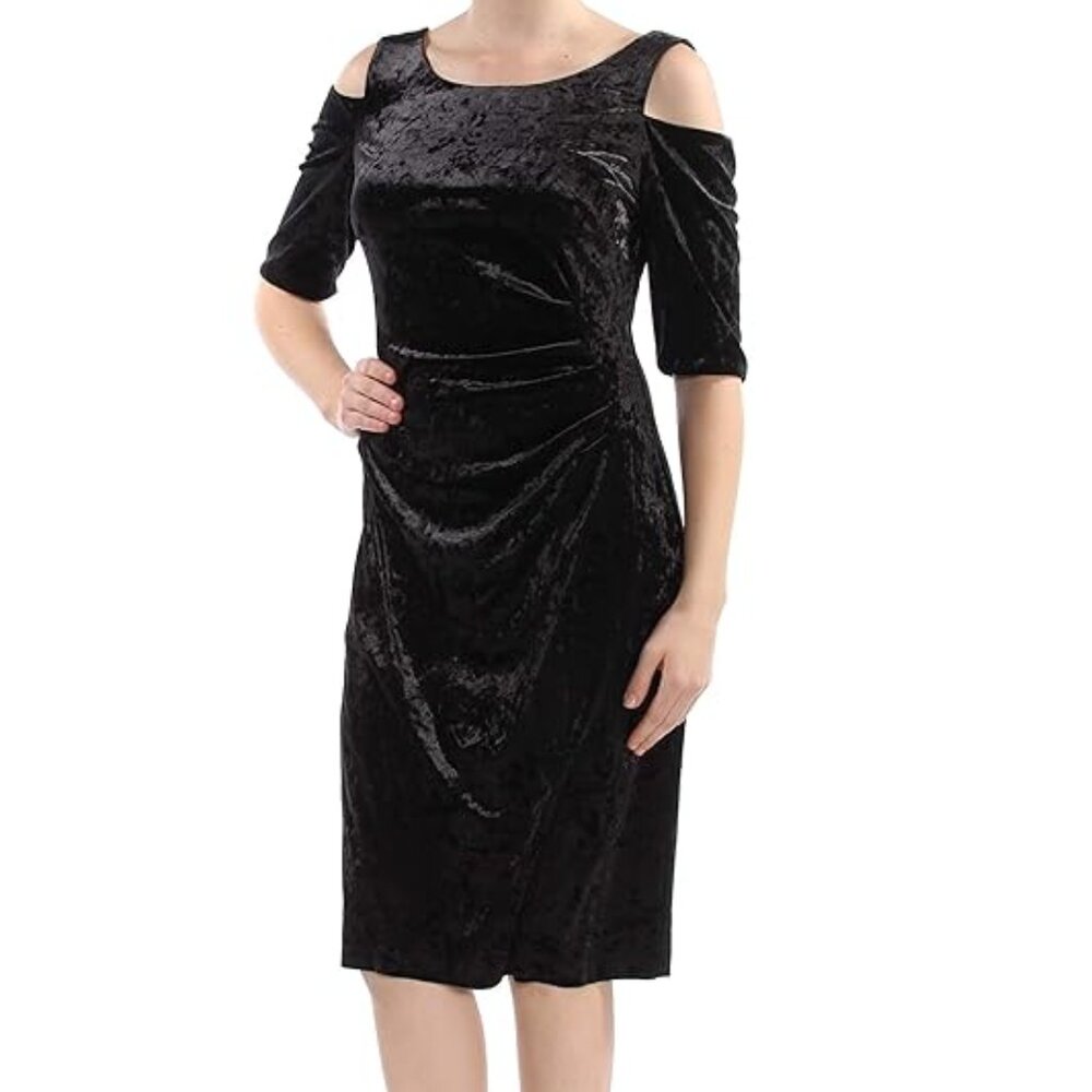 Connected Women's Crushed Velvet Cold-Shoulder Dress - Black